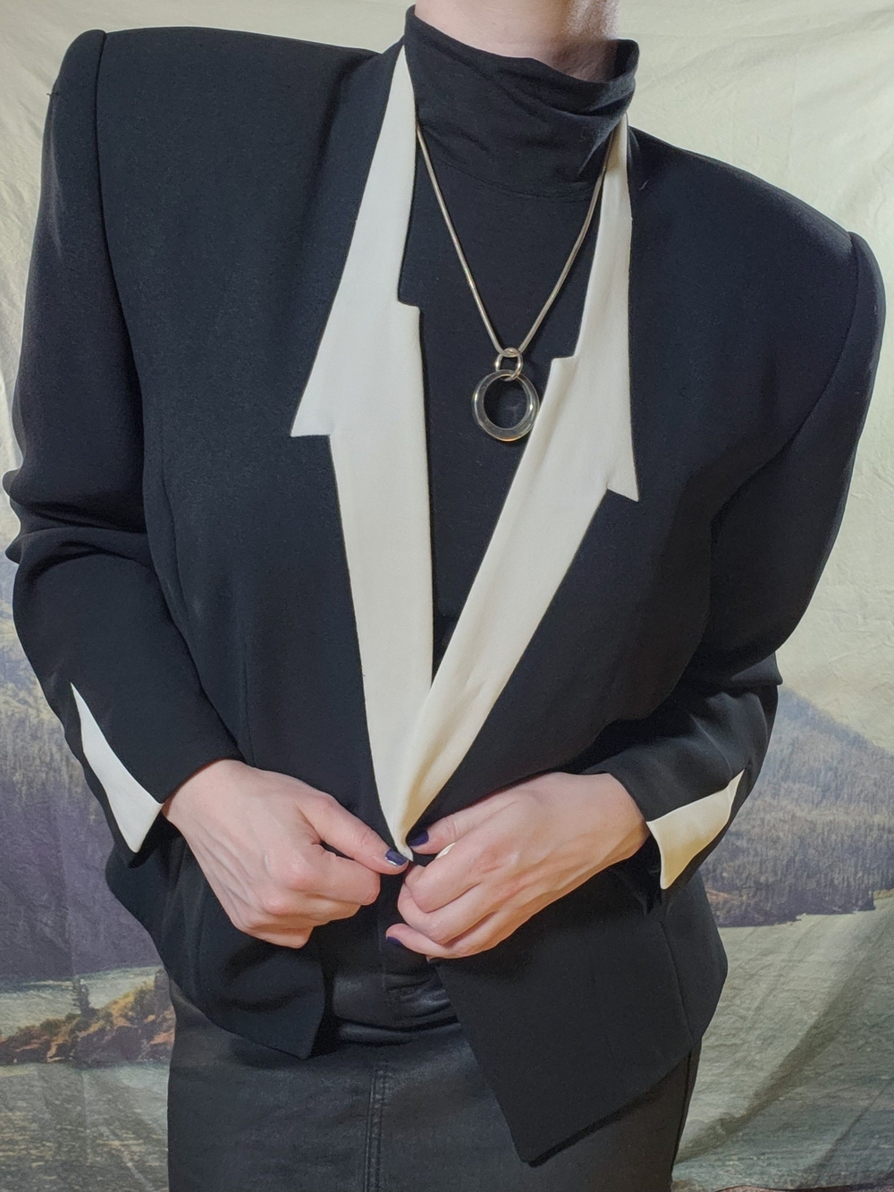 Vintage Lightning Bolt Blazer Black White Size 10